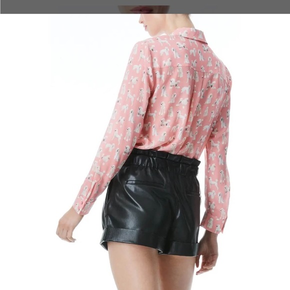 Alice + Olivia Willa Poodle Print Long Sleeve Silk Blouse - Picture 2 of 8